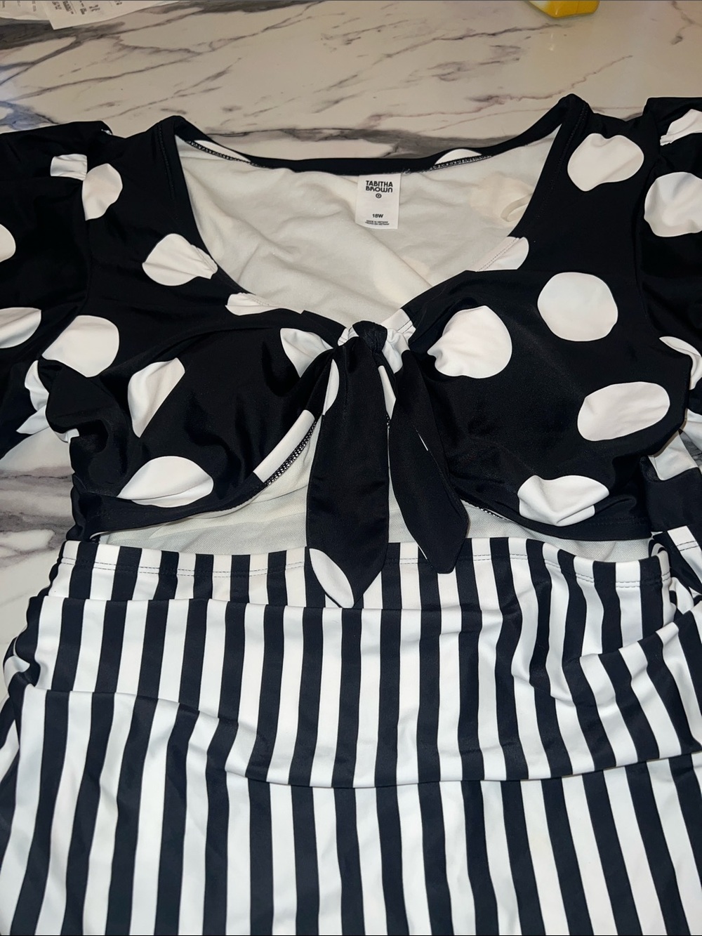 TABITHA BROWN Polka Dot & Stripe Black/White Tie-Front One-Piece Swimsuit - Picture 3 of 9
